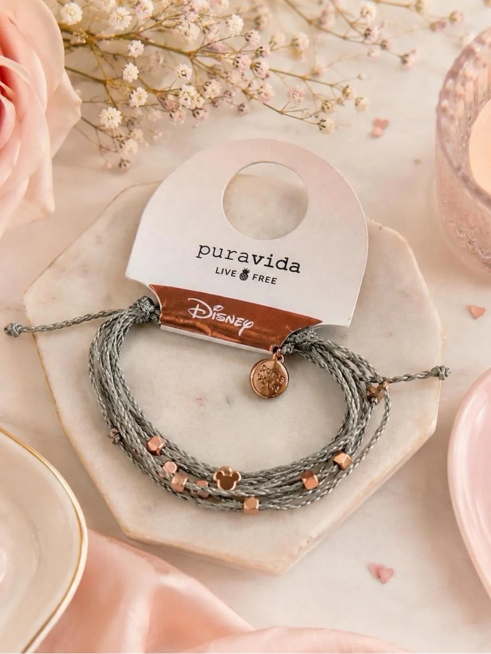 NWT Pura Vida x Disney Metallic Mickey Malibu Bracelet Gray Rose Gold
